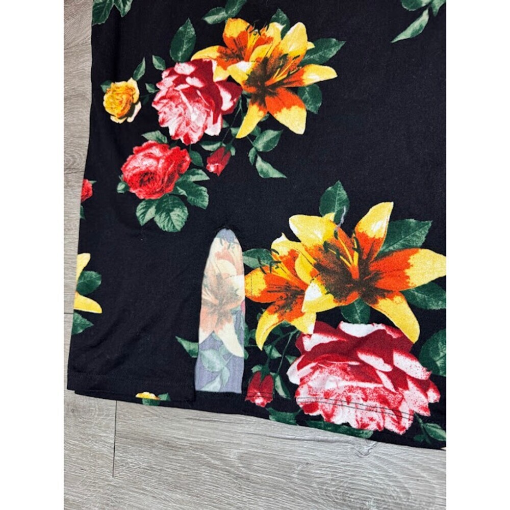 Floral Midi Bodycon Dress Black Sleeveless Spaghetti Strap Back Slit Stretch S - Picture 4 of 5